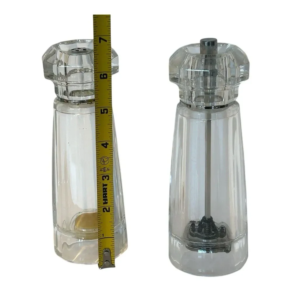 Vintage Mr Dudley Salt And Pepper Mill Set Clear Acrylic Lucite MCM 7”